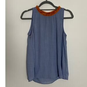 Blue Sleeveless Top with Orange Trim